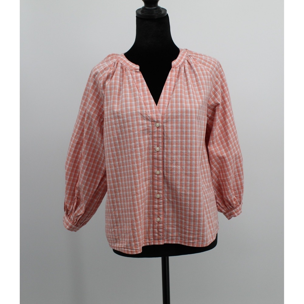 Levi's XSmall Top Lainey Blouse Mona Plaid Terra Cotta Orange 100% cotton EXC - Picture 2 of 10